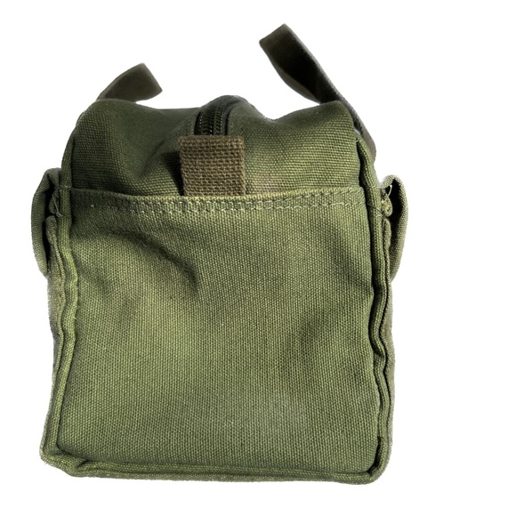 Aritzia Duffle Tote Bag Small Army Green Cotton Canvas Front & Back Pockets - Picture 8 of 8